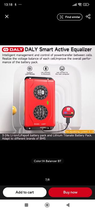 DALY BMS Bluetooth 1А, 7S, 24 V - балансьор за зареждане на батерии.