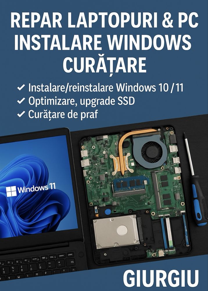 Repar laptopuri & PC, instalez Windows, curățare – Giurgiu