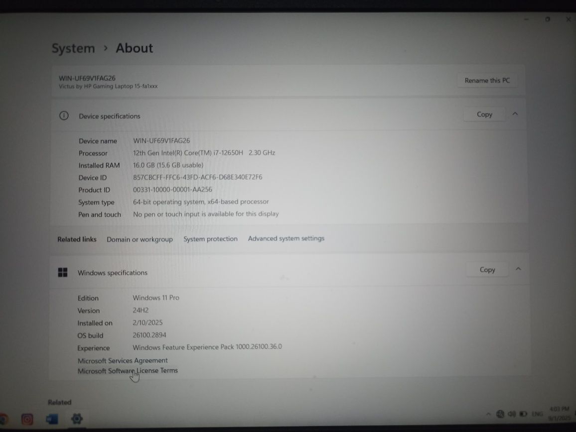 HP victus i7 16gb 512 xotira sichqonch klaviatura bonus
