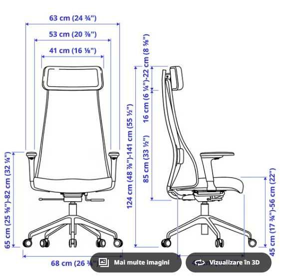 Scaun birou (IKEA, JÄRVFJÄLLET) rotativ cu brațe, Glose negru