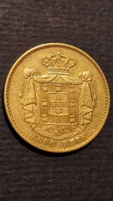 Златна Монета 5000 Рейес Португалия Луиш I   1868