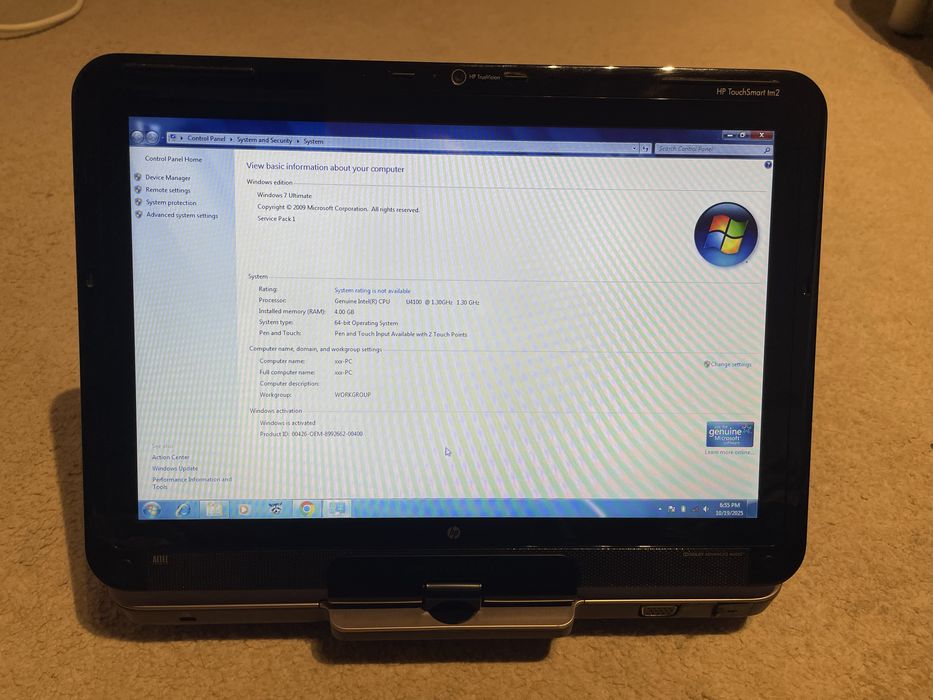 Laptop HP Touchsmart TM2 ecran rotativ touch Intel U4100 4gb ram 160gb