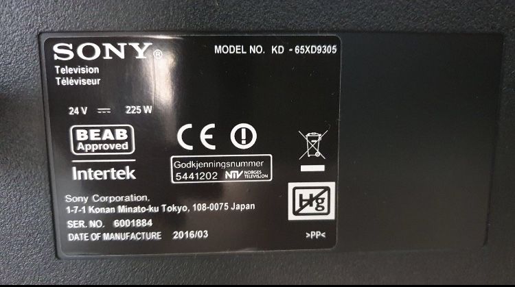 High End TV SONY KD65XD9305 3D 4K Android