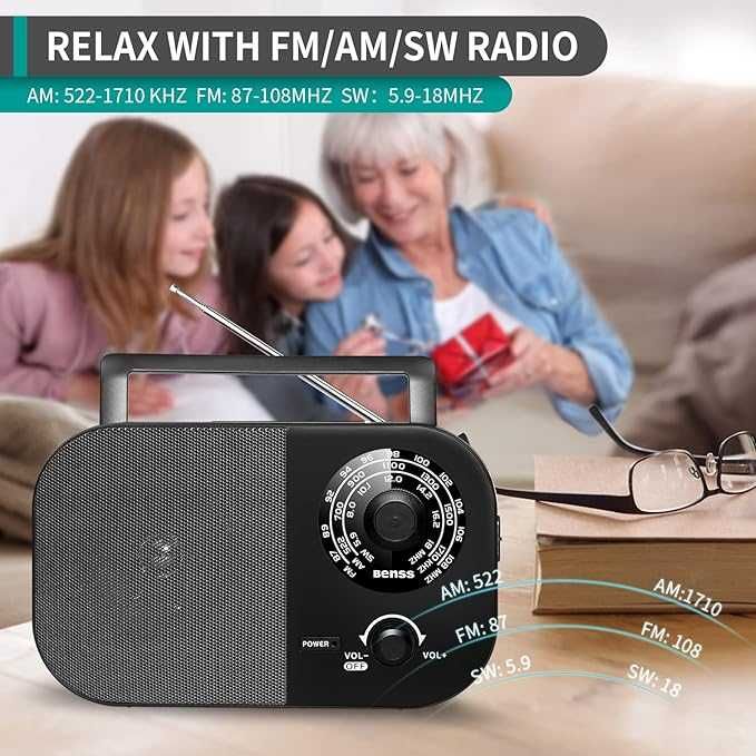 Benss Преносимо радио, AM FM радио с  голям високоговорител