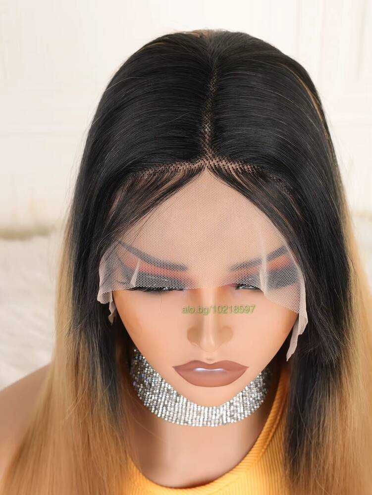 Руса синтетична перука с тъмни корени и дантела лейс фронт Lace Front