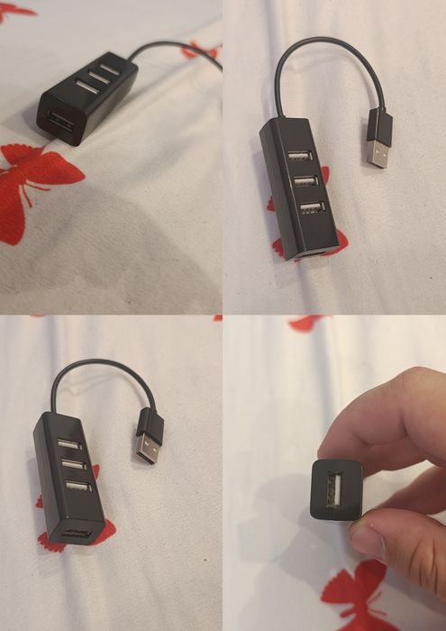 Hub USB Mini, 4 porturi, ultra subțire, Negru