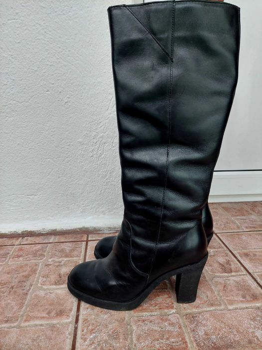 Cizme negre lungi din piele