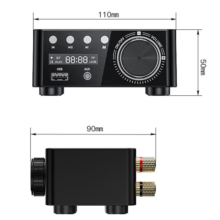 Amplificator audio HIFI, 2x50W(100W) suport USB, card TF, RCA, AUX,nou