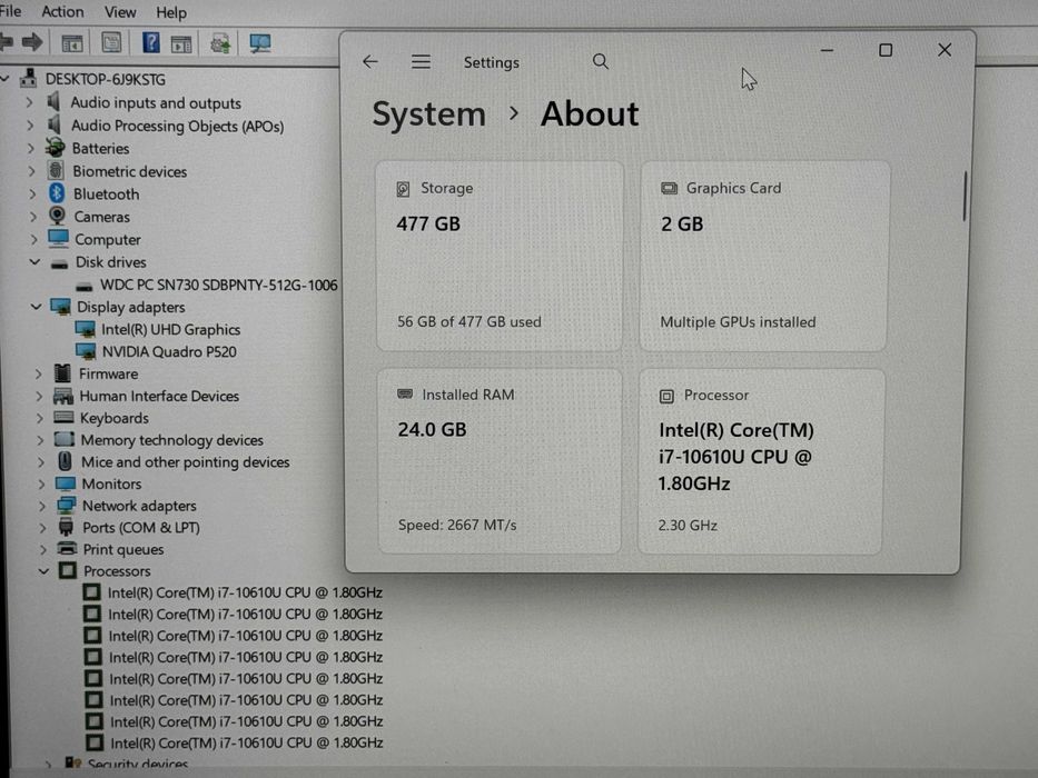Lenovo P14s Touch`Core i7-10610U/24GB RAM/512GB SSD/Nvidia P520/Бат 10