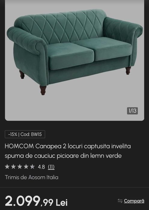 2 canapele fixe,verde eucalipt