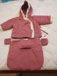 Бутиков зимен комплект за бебе яке, чувалче за крачетата и ръкавички