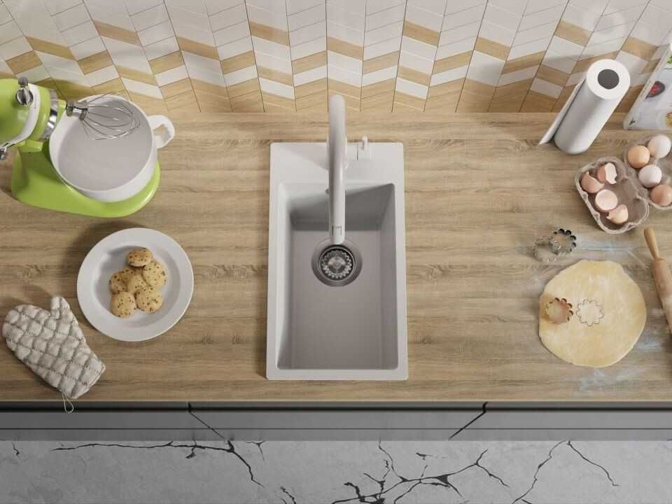 Бяла кухненска гранитна мивка Рига 30 XL 280 x 500 mm