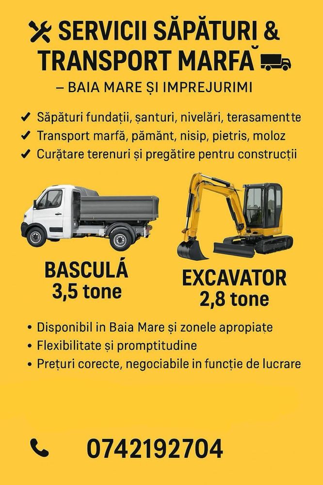 Ofer servicii cu bascula si excavator