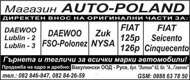 ЧАСТИ за Daewoo-Lublin-2/3  Zuk Fso-Polonez, Fiat-125/126, Cinqecento