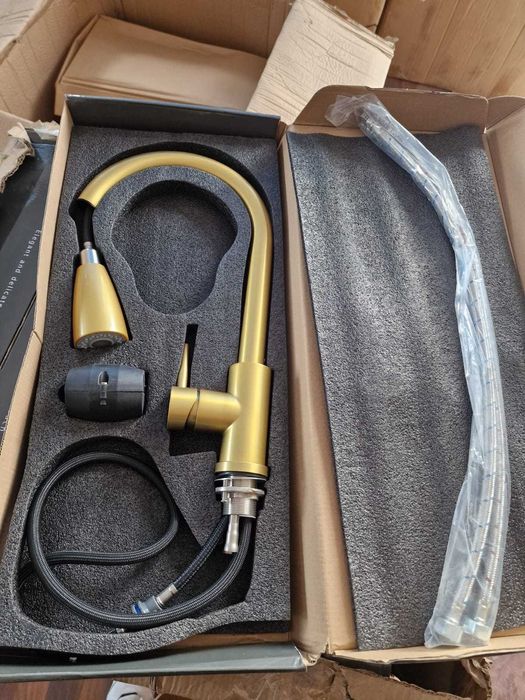 Baterie inox bucatarie cap flexibil auriu negru gri