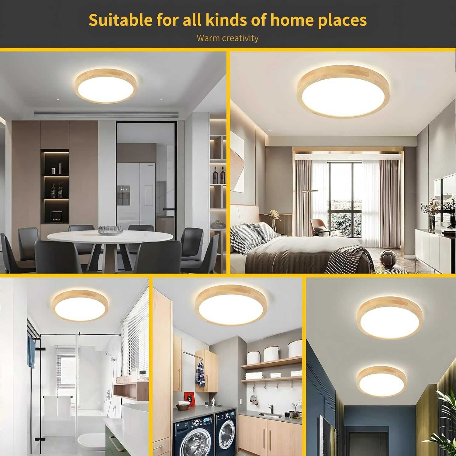 Дървена LED лампа за таван, 30см, 18W, 4500K, 1620Lm