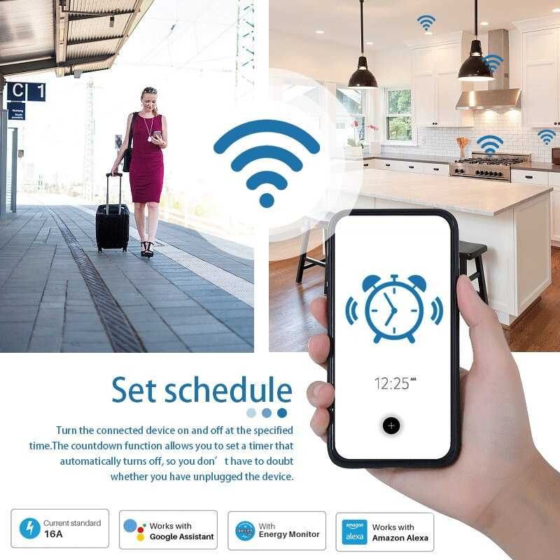 Priza inteligenta WiFi 20A Smart Home Tuya Alexa Google monitorizare