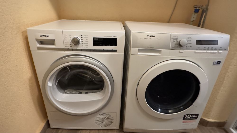 Пералня AEG 9 kg с пара + Сушилня Siemens 8 kg