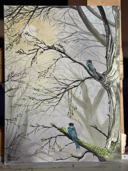 Картина масло Среща под клоните