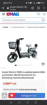 Scuter electric 350w cu pedale 20 ah acumulator 48 v fara permis