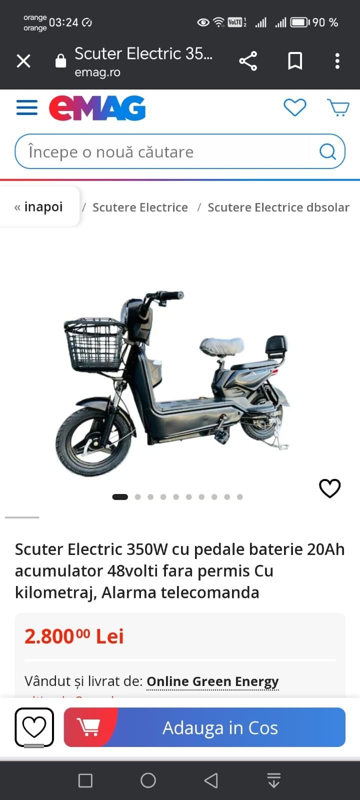 Scuter electric 350w cu pedale 20 ah acumulator 48 v fara permis