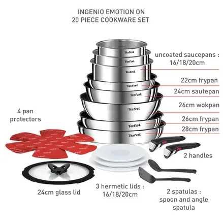 Tefal Ingenio Emotion 20 ч. - Комплект съдове за готвене + ст. капак