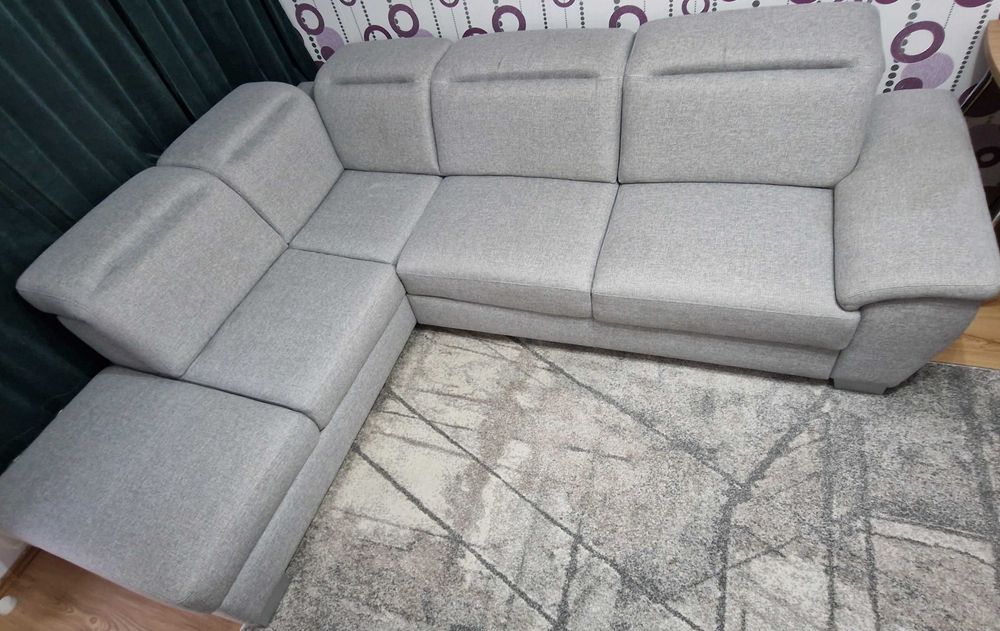 Vand coltar extensibil, cu lada de depozitare, 290 x 180 cm, gri