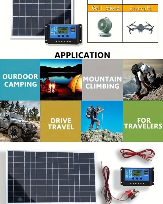 Panou solar + controler 100A, 12V, ideal pentru încărcare baterii