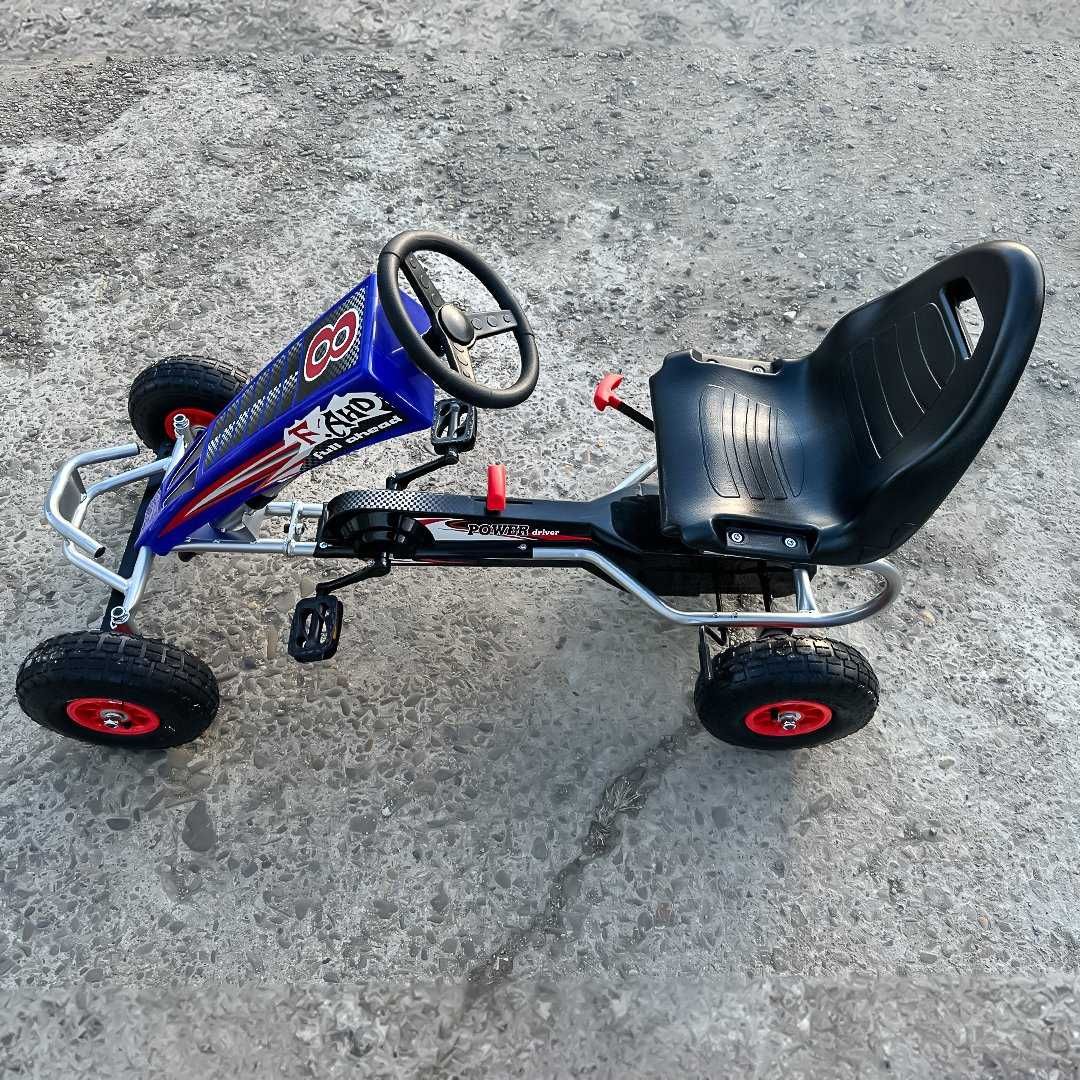 Kart cu pedale pentru copii 6-15 ani AHD F8 cu roti gonflabile #Blue