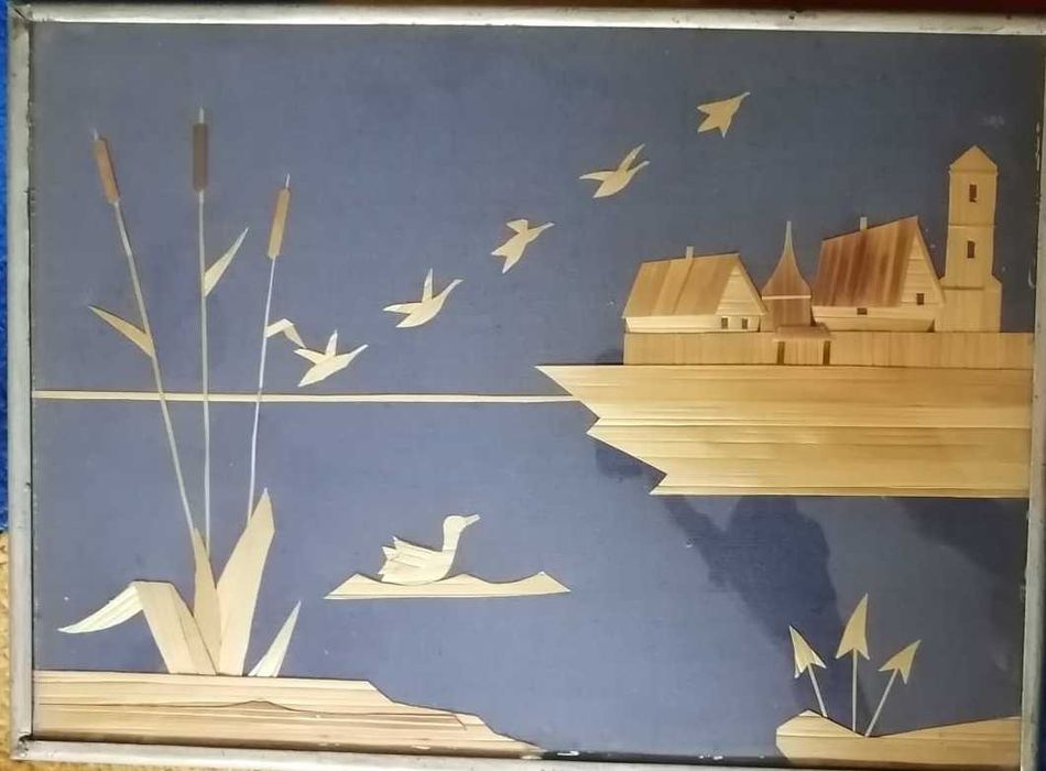 Картина (репродукция) в рамке, картина из соломки