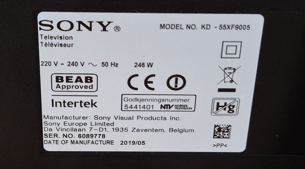 Sony KD-55XF9005 Android, 4k, UltraHD, Smart, WiFi