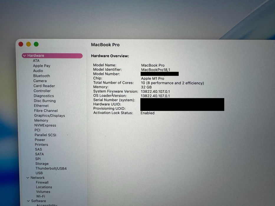 Macbook PRO 16" M1 PRO 32GB RAM / 512GB SSD, 95% Baterie (115 cicluri)