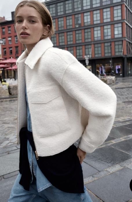 Бяло палто от букле на Zara, S