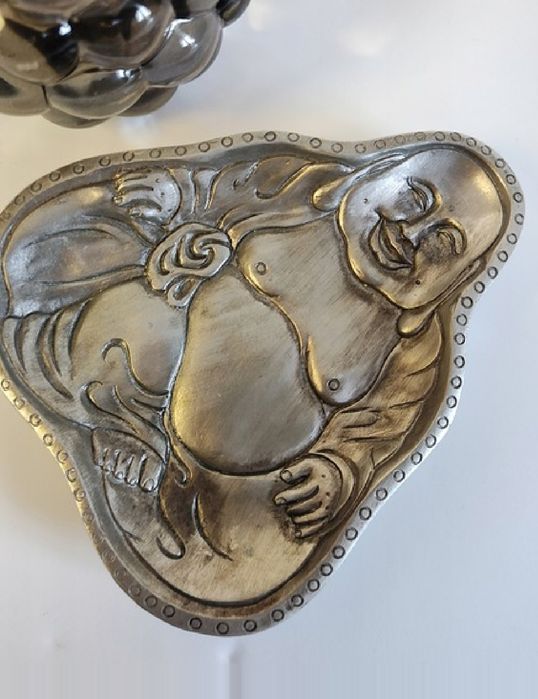 Tavita deco obiect Buddha zâmbitor prosperitate argintiu sa auriu