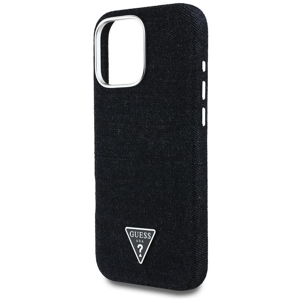 Guess – калъф denim triangle logo magsafe за iphone 16 pro – черен