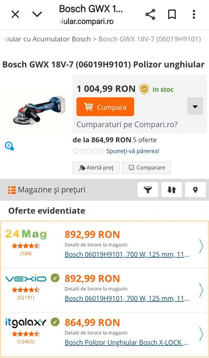 Polizor unghiular fara fir Bosch GWX 18V-7 XLOCK,NOU!