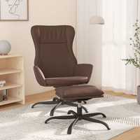 vidaXL Релакс стол с табуретка, лъскаво кафяво, изкуствена кожа 309789