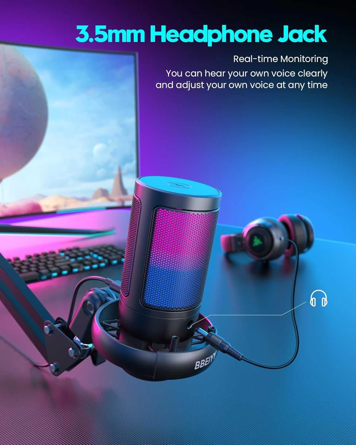 Пълен комплект RGB геймърски микрофон със стойка за PC/PS4/PS5