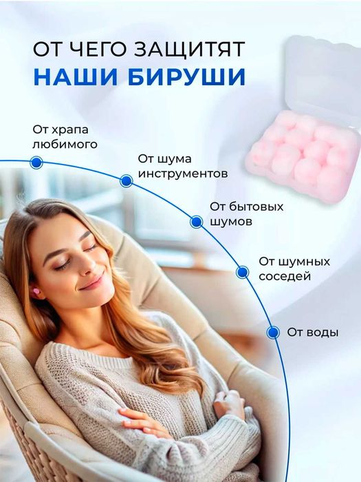 Беруши восковые в ватной оболочке, многоразовые, влагоустойчивые 12 шт