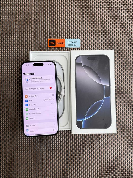 100% Бат. iPhone 16 Pro Лизинг от 66лв/м Black Titanium черен гаранция