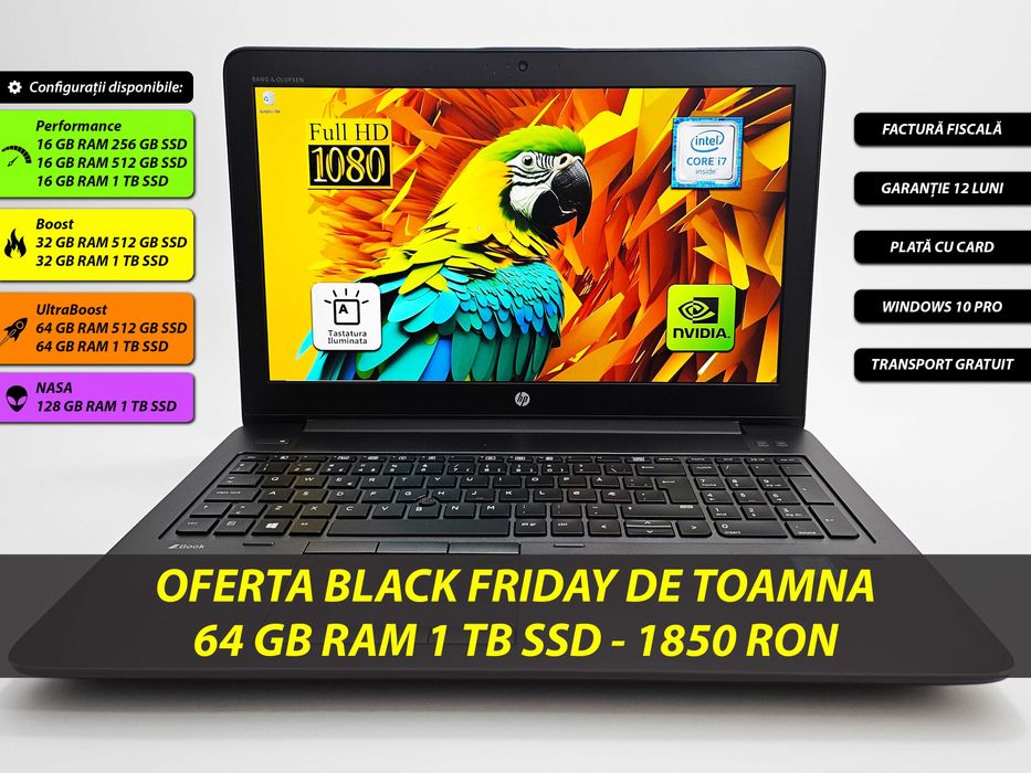 Laptop HP ZBOOK 15 G3 i7 64 gb 1 TB SSD Gaming Nvidia Garantie 12 luni
