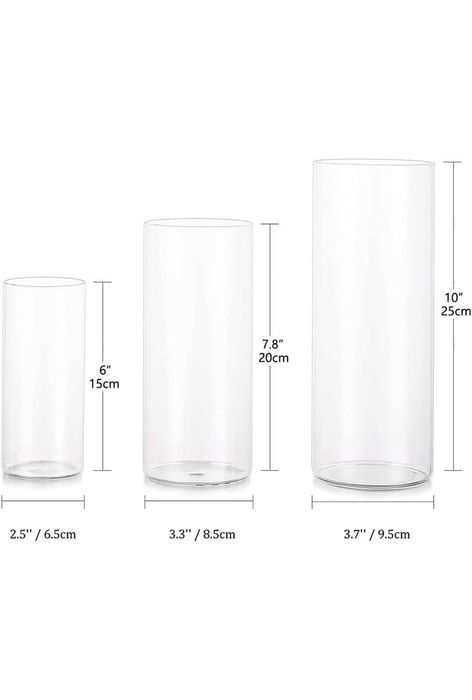Set 12 Vaze decorative din sticla, Cilindrice, transparent, 2 modele