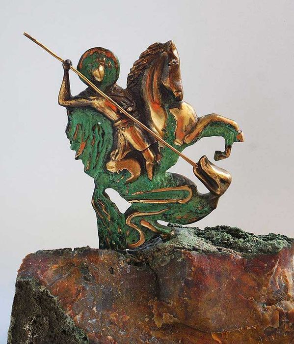 Свети Георги и Змея. Скулптура, малка пластика, бронз. Оригинал.