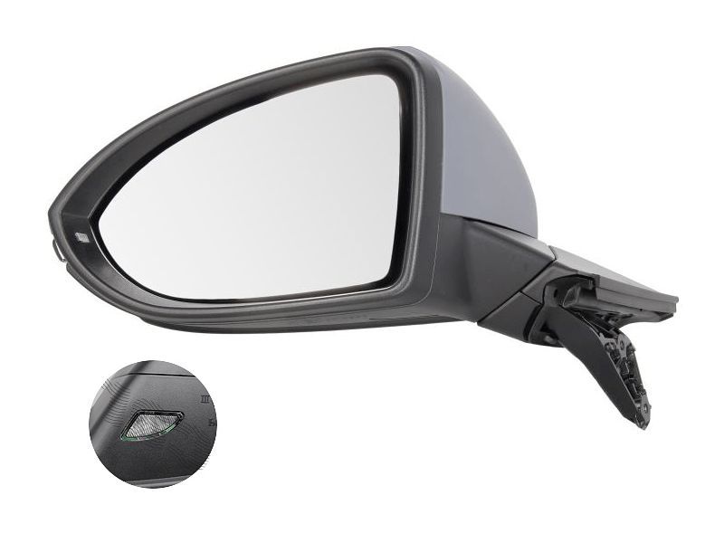 Oglinda exterioara VW Golf 7 (5k), 10.2012-, stanga/dreapta, reglare electrica; grunduit; incalzita; geam asferic; cromat; pliere electrica; 9 pini; cu semnalizare; cu lampa perimetru