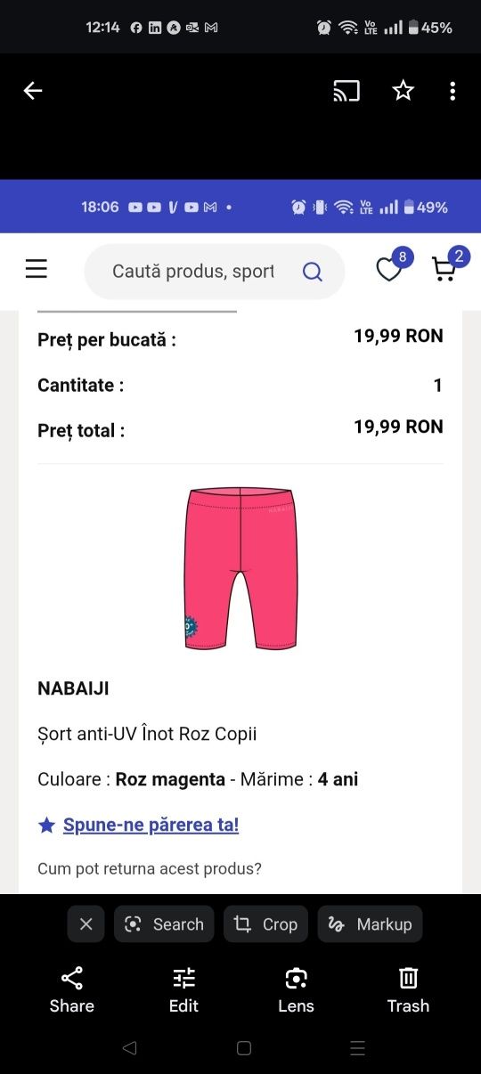 Costum de baie și sort anti-UV Decathlon 3-4 ani