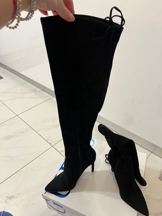 Guess Cizme damă peste genunchi din piele întoarsă