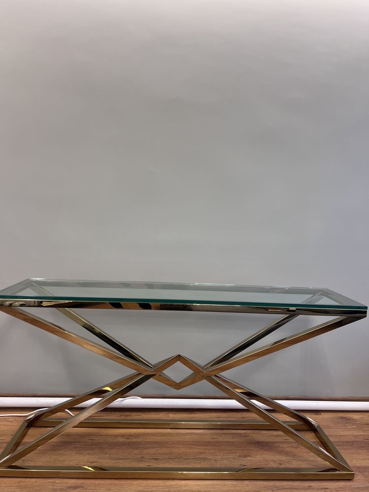 Дизайнерска Интериорна/трапезарна маса стъкло месинг злато