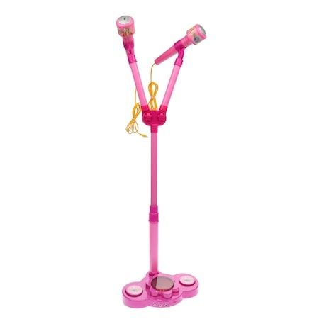 Двоен детски микрофон караоке на стойка и светлини, играчка подарък