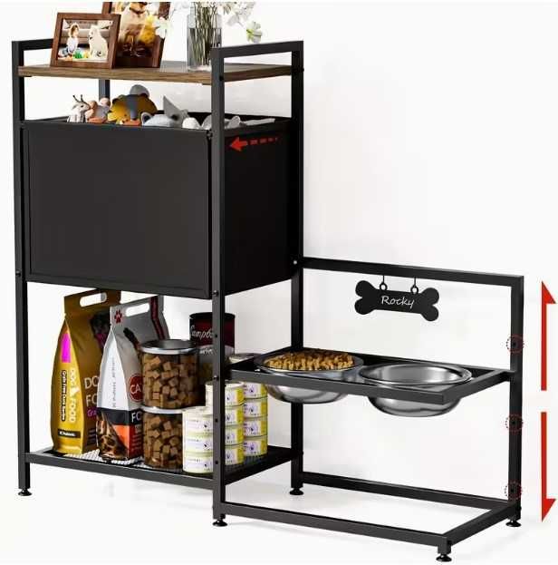 Регулируема станция за хранене + Шкаф за съхранение за кучета