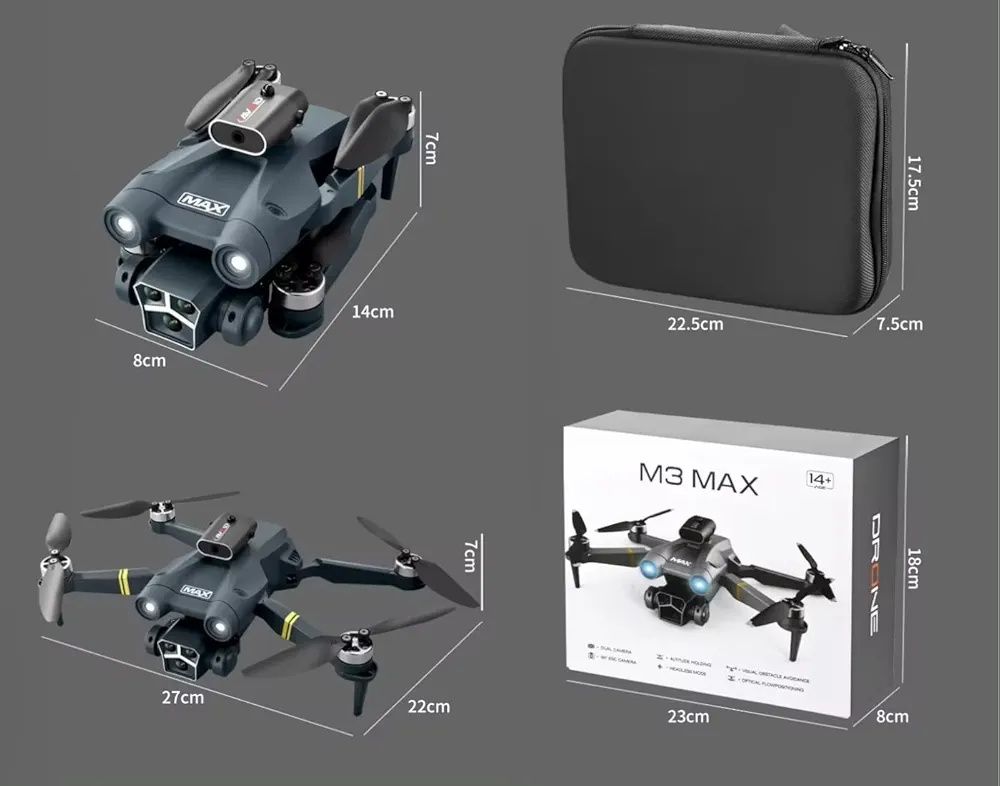 Сгъваем дрон M3 max Двойна камера HD, Широкоъгълен 120°